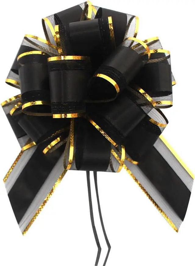 Main image of HQJAXJ 6 Pieces Black Bows for Gift Wrapping Pull Bow Ribbon Pull Bows for Christmas Wedding Baskets Valentine's Day Bows 6 inch Pull Bow for Gift Wrapping (Black)
