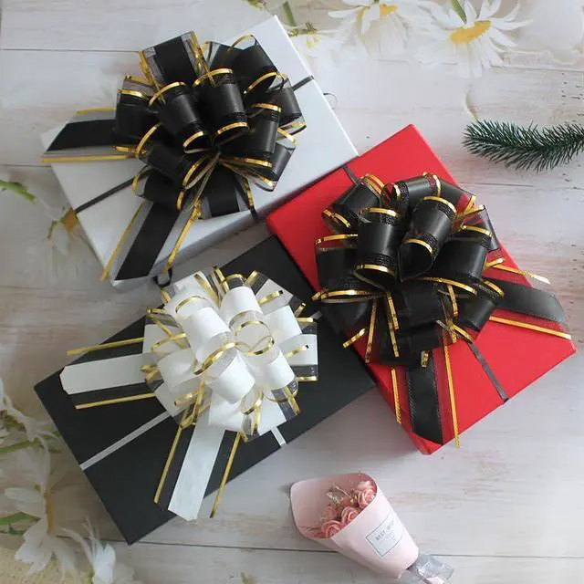 Alt view image 2 of 5 - HQJAXJ 6 Pieces Black Bows for Gift Wrapping Pull Bow Ribbon Pull Bows for Christmas Wedding Baskets Valentine's Day Bows 6 inch Pull Bow for Gift Wrapping (Black)