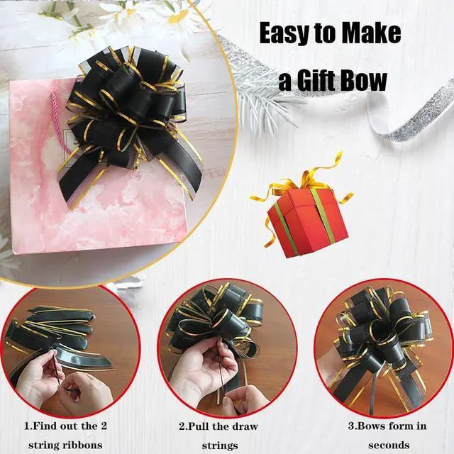 Alt view image 3 of 5 - HQJAXJ 6 Pieces Black Bows for Gift Wrapping Pull Bow Ribbon Pull Bows for Christmas Wedding Baskets Valentine's Day Bows 6 inch Pull Bow for Gift Wrapping (Black)