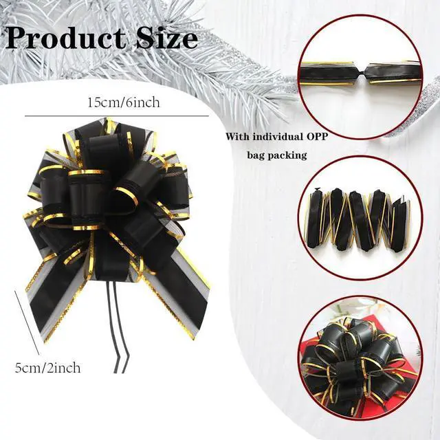 Alt view image 4 of 5 - HQJAXJ 6 Pieces Black Bows for Gift Wrapping Pull Bow Ribbon Pull Bows for Christmas Wedding Baskets Valentine's Day Bows 6 inch Pull Bow for Gift Wrapping (Black)