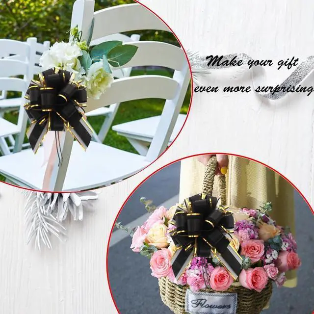 Alt view image 5 of 5 - HQJAXJ 6 Pieces Black Bows for Gift Wrapping Pull Bow Ribbon Pull Bows for Christmas Wedding Baskets Valentine's Day Bows 6 inch Pull Bow for Gift Wrapping (Black)