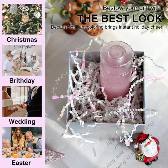 Alt view image 4 of 5 - Corlcol 200g(7oz) crinkle paper filler grass Cushion Paper Streamer for Gift Box and Basket On Christmas Wedding Birthday Bridesmaid(Diamond White)