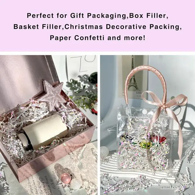 Alt view image 5 of 5 - Corlcol 200g(7oz) crinkle paper filler grass Cushion Paper Streamer for Gift Box and Basket On Christmas Wedding Birthday Bridesmaid(Diamond White)