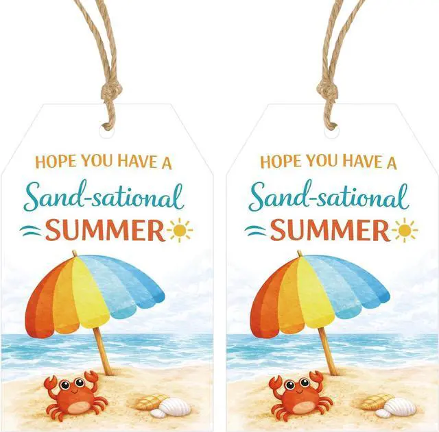 Main image of Anwyll Summer Gift Tags with String - 50Pcs End of School Year Tags Teacher Apperciation Gift Tag Personalized Hope You Have a Sand-Sational Summer Tag for Present Wrapping Treat Bag Party Favor