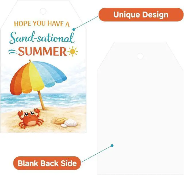 Alt view image 2 of 7 - Anwyll Summer Gift Tags with String - 50Pcs End of School Year Tags Teacher Apperciation Gift Tag Personalized Hope You Have a Sand-Sational Summer Tag for Present Wrapping Treat Bag Party Favor