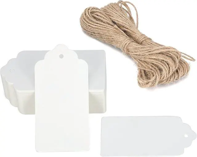 Main image of G2PLUS White Gift Tags with String, 2'' x 4'' Paper Gift Tag, 100PCS Rectangle Blank Tags with Holes for Arts and Crafts, Wedding,Holiday,Christmas Gift Wrapping, Party Decor