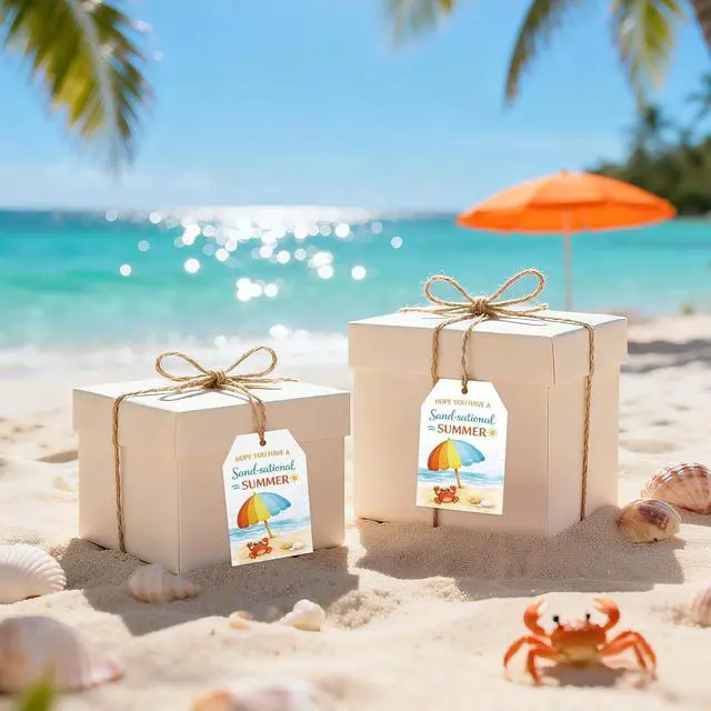 Alt view image 4 of 7 - Anwyll Summer Gift Tags with String - 50Pcs End of School Year Tags Teacher Apperciation Gift Tag Personalized Hope You Have a Sand-Sational Summer Tag for Present Wrapping Treat Bag Party Favor