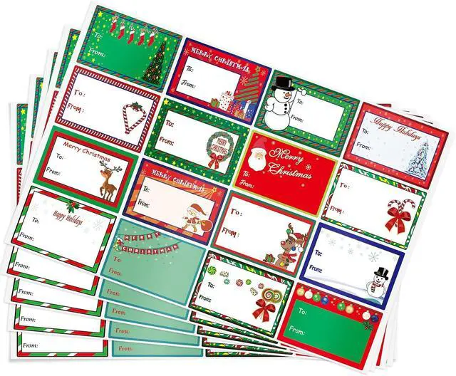 Main image of 160PCS Christmas Tags Labels, 16 Design Self Adhesive Gift Stickers Name Tags with Santa Snowmen Xmas Tree Reindeer Bells Holiday Decorative Tags for Christmas Presents