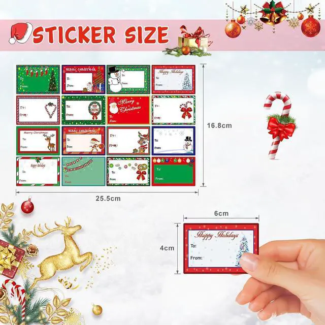 Alt view image 2 of 7 - 160PCS Christmas Tags Labels, 16 Design Self Adhesive Gift Stickers Name Tags with Santa Snowmen Xmas Tree Reindeer Bells Holiday Decorative Tags for Christmas Presents