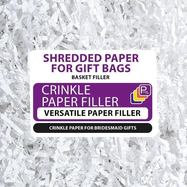 Main image of White Crinkle Paper Filler 5.5oz Shredded Paper for Gift Baskets, Bridesmaid Proposal Gifts, Basket Filler for Christmas, Wedding, Birthday & Craft Gift Boxes
