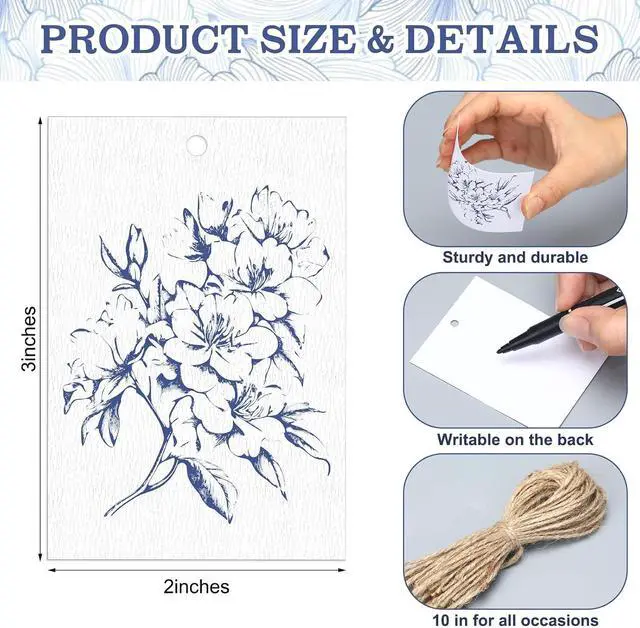 Alt view image 2 of 7 - AmazingSpark 50 Set Gift Tags with String, Chinoiserie, Blue