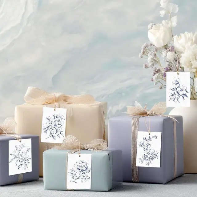 Alt view image 3 of 7 - AmazingSpark 50 Set Gift Tags with String, Chinoiserie, Blue