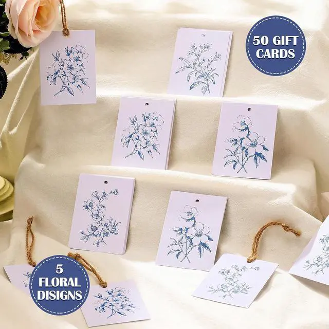 Alt view image 4 of 7 - AmazingSpark 50 Set Gift Tags with String, Chinoiserie, Blue