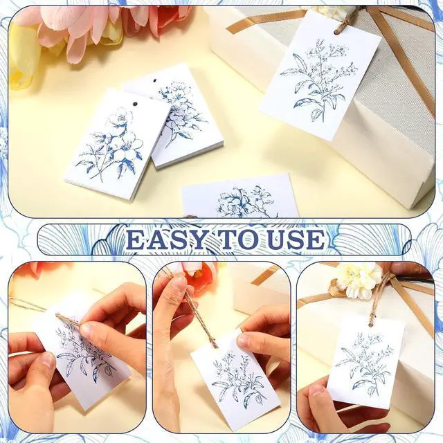 Alt view image 7 of 7 - AmazingSpark 50 Set Gift Tags with String, Chinoiserie, Blue