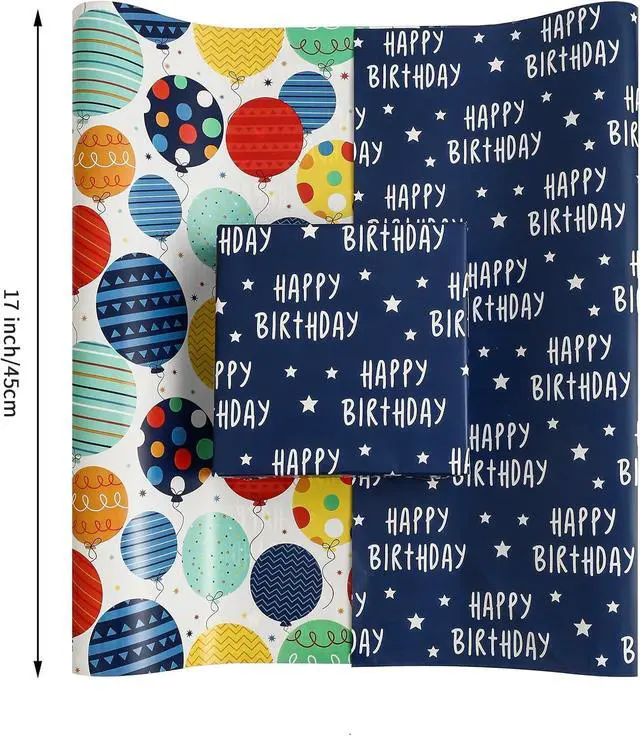 Alt view image 6 of 7 - BULKYTREE Reversible Birthday Wrapping Paper Roll for Boys Girls Kids Men Women - Colorful Balloon Happy Birthday and Stars - Gift Wrap Paper for Party Holiday