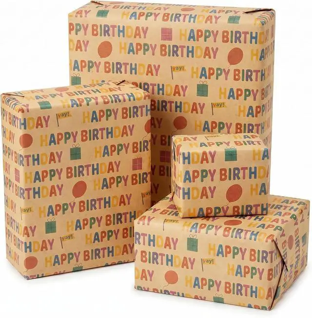 Main image of Zoyzoygo Happy Birthday Wrapping Paper Roll, 17 Inch x 33 Feet Birthday Gift Wrap, Colorful Celebration Wrapping Paper for Presents, Parties and Special Occasions