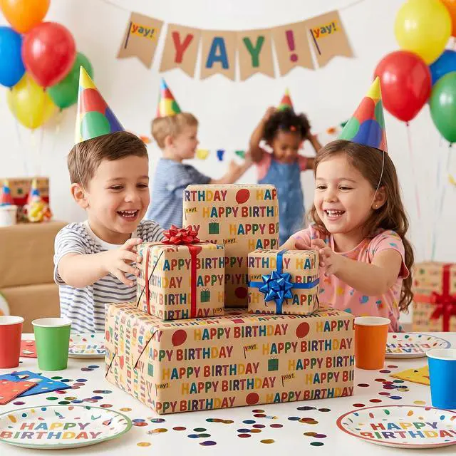 Alt view image 5 of 7 - Zoyzoygo Happy Birthday Wrapping Paper Roll, 17 Inch x 33 Feet Birthday Gift Wrap, Colorful Celebration Wrapping Paper for Presents, Parties and Special Occasions