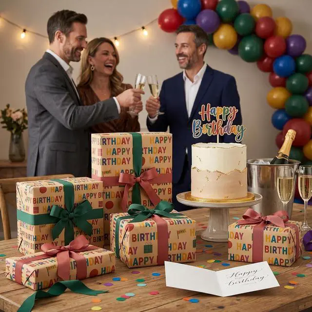 Alt view image 6 of 7 - Zoyzoygo Happy Birthday Wrapping Paper Roll, 17 Inch x 33 Feet Birthday Gift Wrap, Colorful Celebration Wrapping Paper for Presents, Parties and Special Occasions