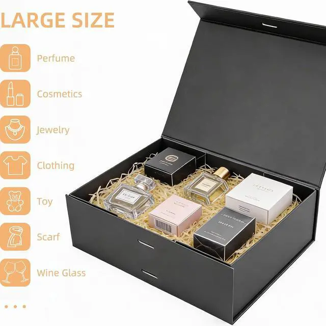 Alt view image 4 of 7 - batifine Gift Boxes, 9.5x7x3 Inch Folding Gift Box with Lids, Magnetic Closure Lid Gift Box for Presents Birthday Wrapping Wedding Mother's Day (Black