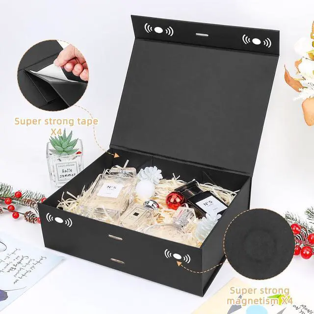 Alt view image 5 of 7 - batifine Gift Boxes, 9.5x7x3 Inch Folding Gift Box with Lids, Magnetic Closure Lid Gift Box for Presents Birthday Wrapping Wedding Mother's Day (Black