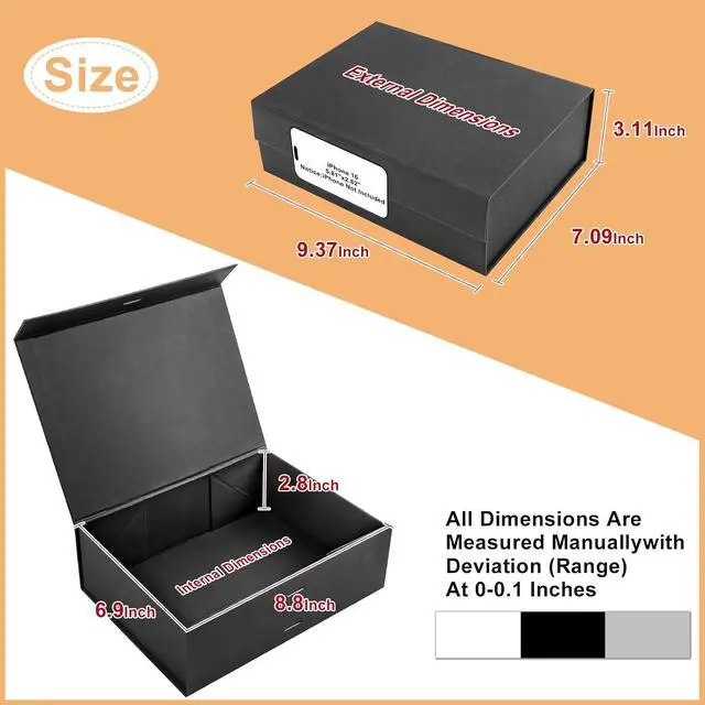 Alt view image 2 of 7 - batifine Gift Boxes, 9.5x7x3 Inch Folding Gift Box with Lids, Magnetic Closure Lid Gift Box for Presents Birthday Wrapping Wedding Mother's Day (Black
