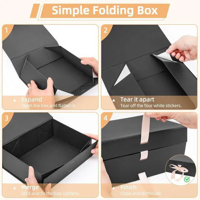 Alt view image 3 of 7 - batifine Gift Boxes, 9.5x7x3 Inch Folding Gift Box with Lids, Magnetic Closure Lid Gift Box for Presents Birthday Wrapping Wedding Mother's Day (Black