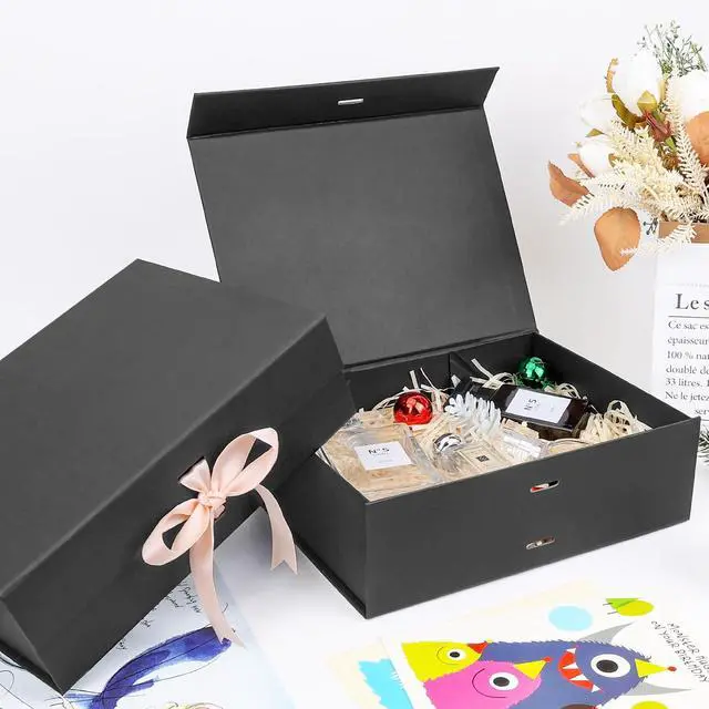 Alt view image 6 of 7 - batifine Gift Boxes, 9.5x7x3 Inch Folding Gift Box with Lids, Magnetic Closure Lid Gift Box for Presents Birthday Wrapping Wedding Mother's Day (Black