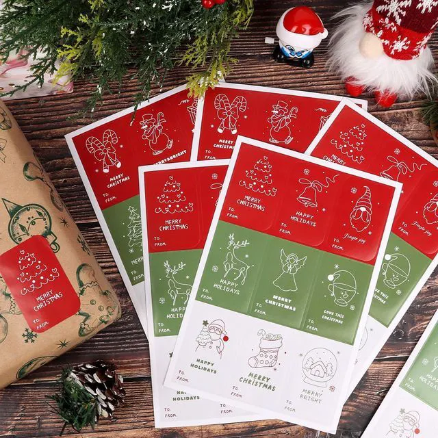 Alt view image 5 of 7 - LOKIPA Christmas Gift Tags Stickers, 180 Pieces Christmas Self Adhesive Gift Tag Stickers for Xmas Birthday Wedding Holiday Decor