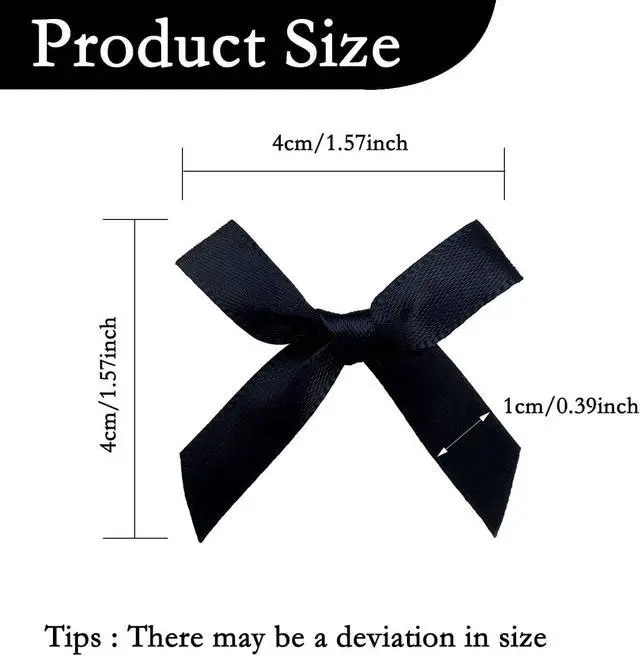 Alt view image 2 of 4 - 100 Pcs Black Bows, 1.57 Inch Small Ribbon Bow Decorations, Mini Satin Fabric Bows for Crafts and Gift Wrapping (Black)