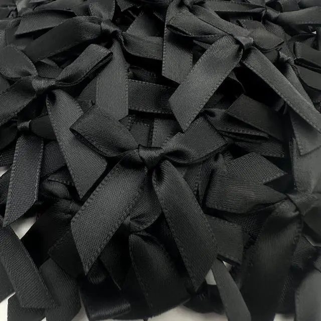 Main image of 100 Pcs Black Bows, 1.57 Inch Small Ribbon Bow Decorations, Mini Satin Fabric Bows for Crafts and Gift Wrapping (Black)
