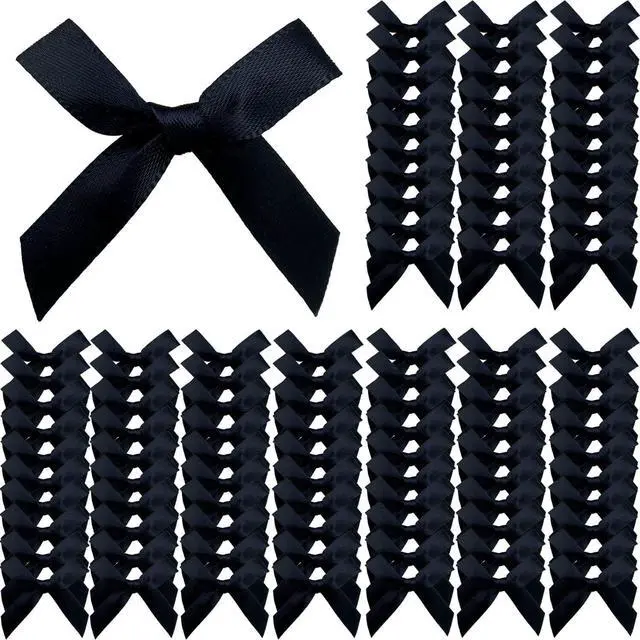 Alt view image 3 of 4 - 100 Pcs Black Bows, 1.57 Inch Small Ribbon Bow Decorations, Mini Satin Fabric Bows for Crafts and Gift Wrapping (Black)