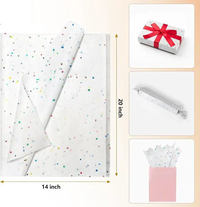 Alt view image 3 of 7 - White Glitter Tissue Paper for Gift Bags 36 Sheets 14x20 Inch - Recyclable Wrapping Paper for Weddings, Birthdays, Party & Festival Decorations DIY Craft Supplies