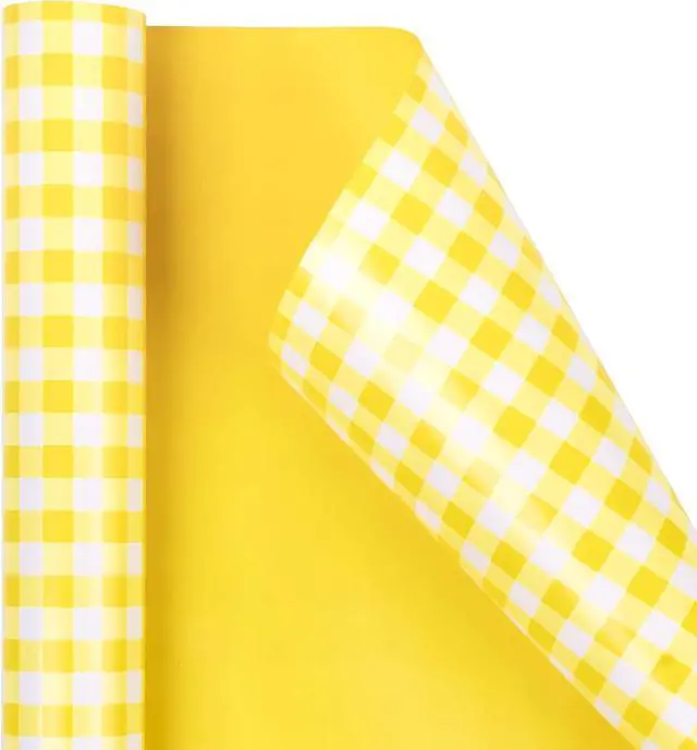 Alt view image 3 of 6 - WRAPAHOLIC Reversible Wrapping Paper - Mini Roll - 17 Inch X 33 Feet - Yellow and White Plaid Design for Birthday, Holiday, Wedding, Baby Shower