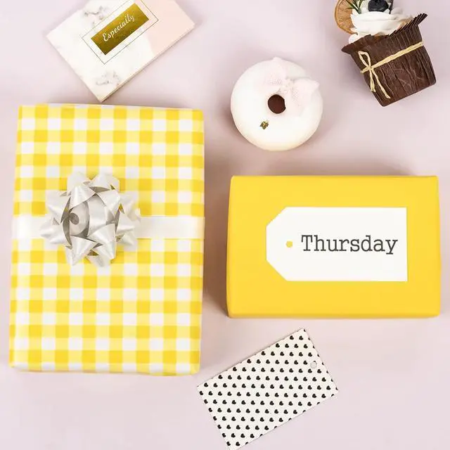 Alt view image 5 of 6 - WRAPAHOLIC Reversible Wrapping Paper - Mini Roll - 17 Inch X 33 Feet - Yellow and White Plaid Design for Birthday, Holiday, Wedding, Baby Shower