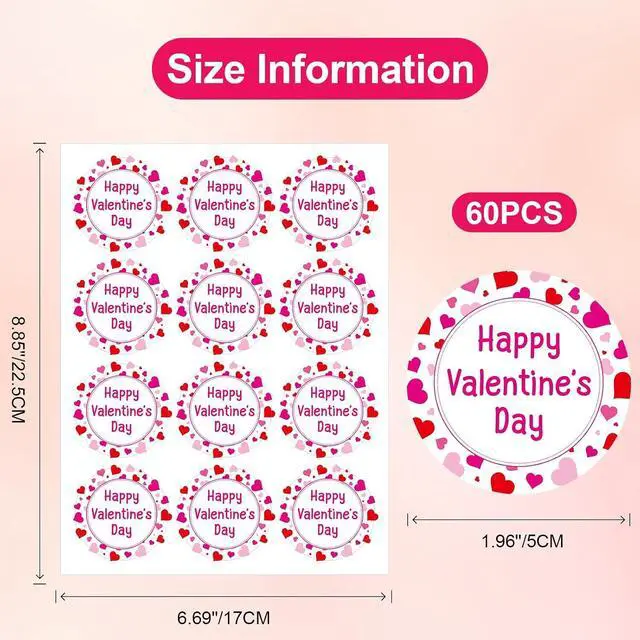 Alt view image 2 of 7 - G2PLUS 60Pcs Happy Valentine's Day Stickers - Pink Valentines Day Gift Stickers 2 Inch Round Valentine Label Sticker for Gift Wrap, Party Favor Decorations