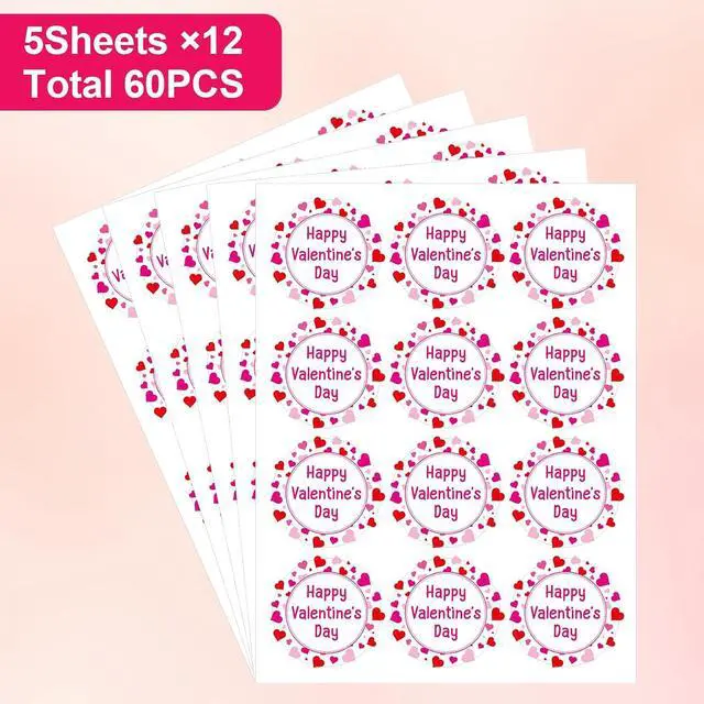 Alt view image 3 of 7 - G2PLUS 60Pcs Happy Valentine's Day Stickers - Pink Valentines Day Gift Stickers 2 Inch Round Valentine Label Sticker for Gift Wrap, Party Favor Decorations