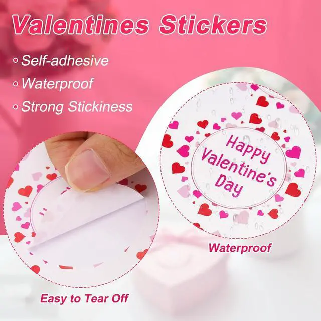 Alt view image 4 of 7 - G2PLUS 60Pcs Happy Valentine's Day Stickers - Pink Valentines Day Gift Stickers 2 Inch Round Valentine Label Sticker for Gift Wrap, Party Favor Decorations