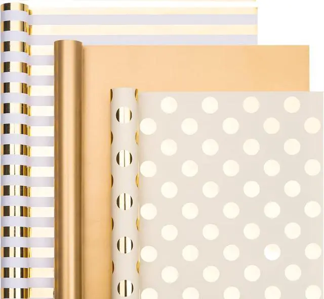 Alt view image 2 of 7 - WRAPAHOLIC Gold Wrapping Paper Roll - Mini Roll - 3 Rolls - 17 Inch X 120 Inch Per Roll - Gold Foil Birthday Wrapping Paper for Wedding, Christmas, Party, Baby Shower