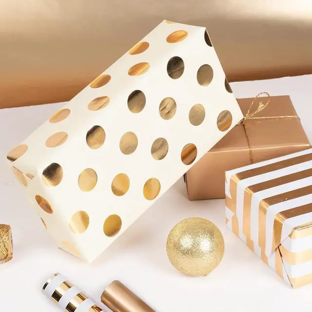 Alt view image 7 of 7 - WRAPAHOLIC Gold Wrapping Paper Roll - Mini Roll - 3 Rolls - 17 Inch X 120 Inch Per Roll - Gold Foil Birthday Wrapping Paper for Wedding, Christmas, Party, Baby Shower