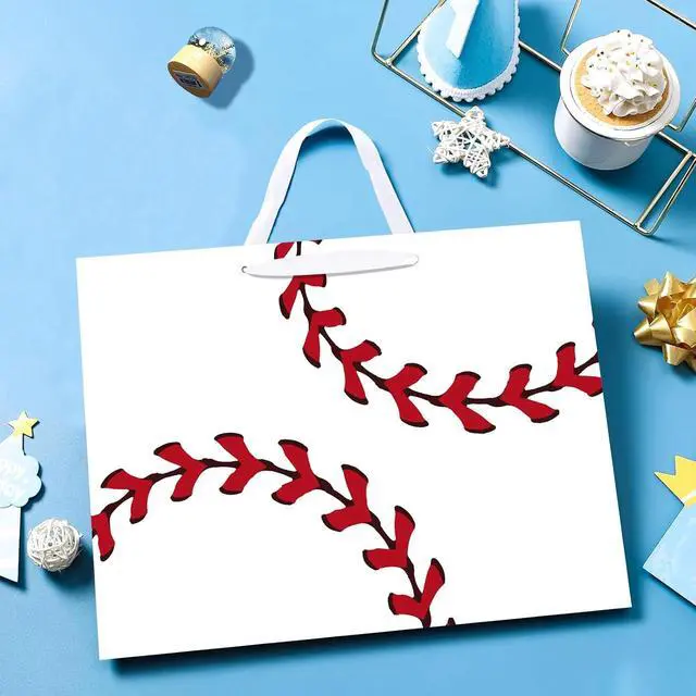 Alt view image 4 of 7 - Jiaoiudi Baseball Party Bags with Tissue Paper Greeting Card Baseball Gift Bags Large with Handles Baseball Goodie Bags