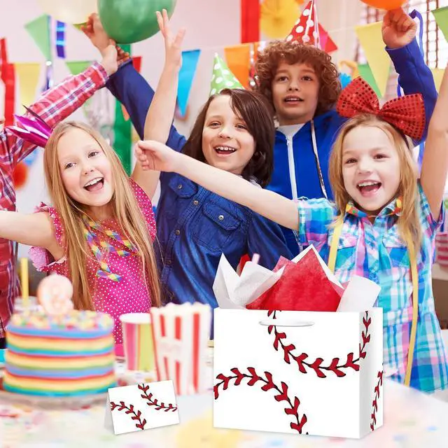 Alt view image 2 of 7 - Jiaoiudi Baseball Party Bags with Tissue Paper Greeting Card Baseball Gift Bags Large with Handles Baseball Goodie Bags