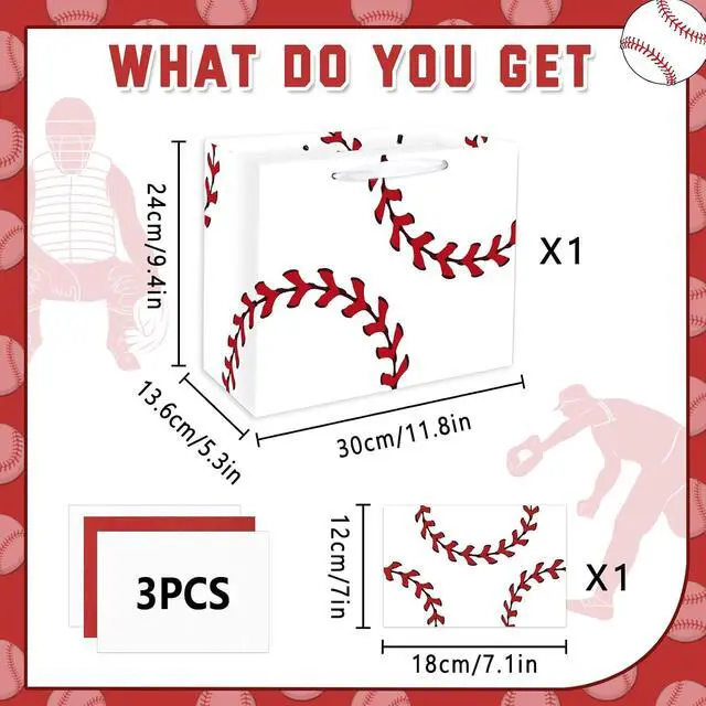 Alt view image 5 of 7 - Jiaoiudi Baseball Party Bags with Tissue Paper Greeting Card Baseball Gift Bags Large with Handles Baseball Goodie Bags