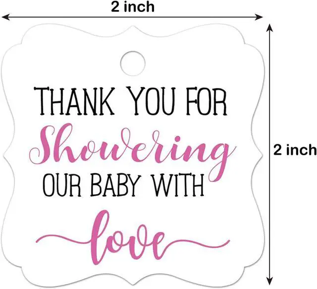 Alt view image 3 of 6 - Thank You for Showering Our Baby with Love Tags, Baby Shower Favor Tags, Thank You Gift Tags Baby Shower, Thank You Tags With String, 2 Inches, 50 Count with Golden Ribbon