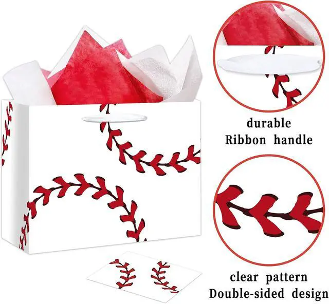Alt view image 7 of 7 - Jiaoiudi Baseball Party Bags with Tissue Paper Greeting Card Baseball Gift Bags Large with Handles Baseball Goodie Bags
