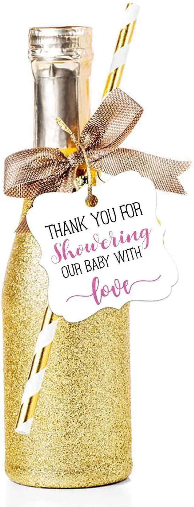 Alt view image 6 of 6 - Thank You for Showering Our Baby with Love Tags, Baby Shower Favor Tags, Thank You Gift Tags Baby Shower, Thank You Tags With String, 2 Inches, 50 Count with Golden Ribbon
