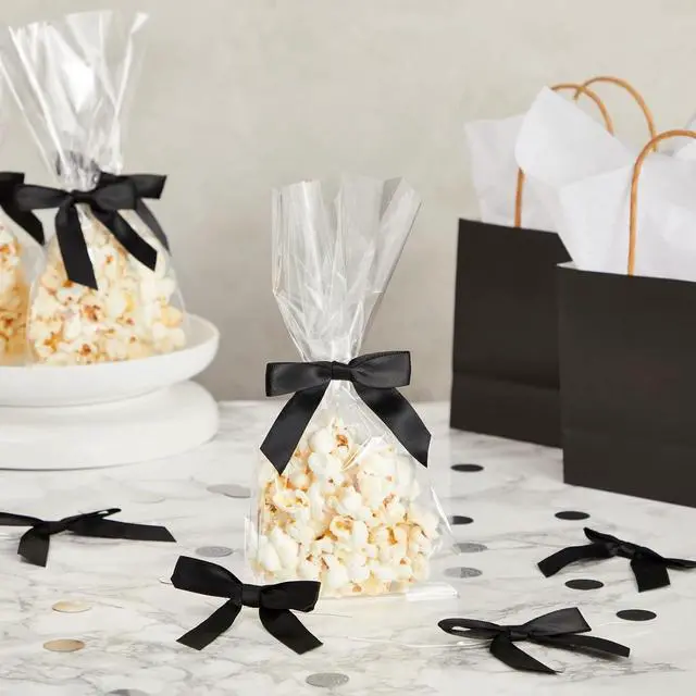Alt view image 2 of 7 - Juvale Gift Bows with Twist Ties - Mini Bows for Crafts & Wrapping - Pre-Tied Satin Polyester Ribbon for Treat Bags & Balloons - 3-Inch, Black, 100 Pack