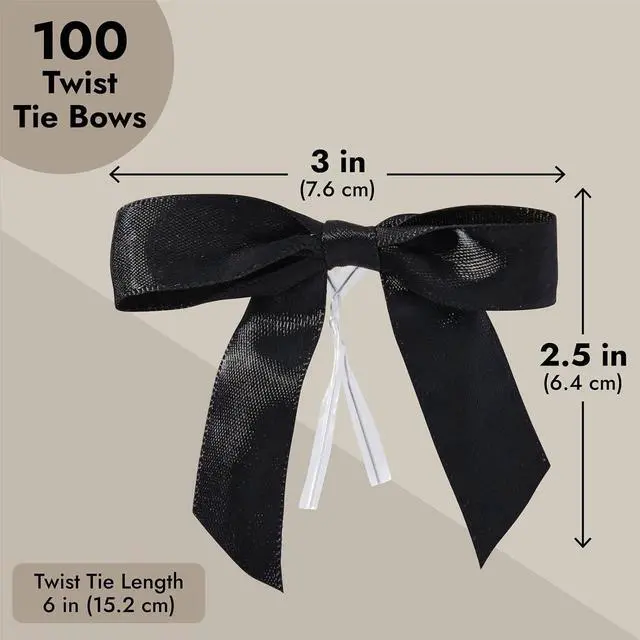 Alt view image 3 of 7 - Juvale Gift Bows with Twist Ties - Mini Bows for Crafts & Wrapping - Pre-Tied Satin Polyester Ribbon for Treat Bags & Balloons - 3-Inch, Black, 100 Pack