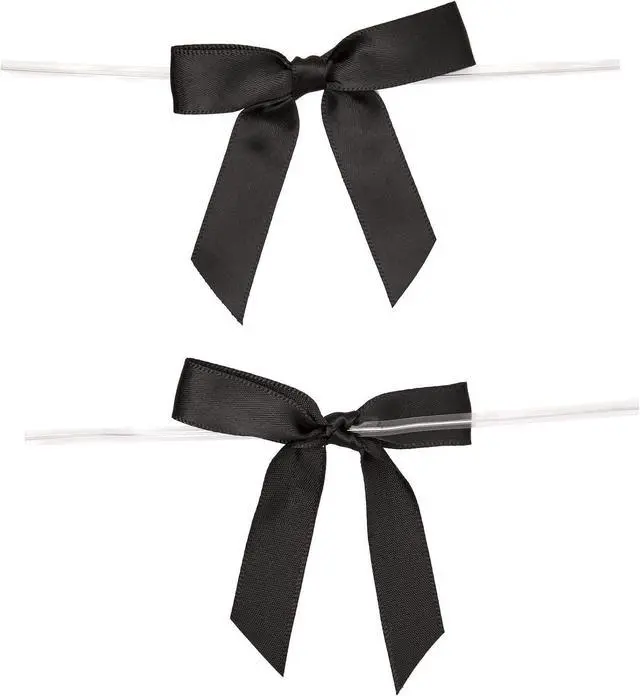 Alt view image 6 of 7 - Juvale Gift Bows with Twist Ties - Mini Bows for Crafts & Wrapping - Pre-Tied Satin Polyester Ribbon for Treat Bags & Balloons - 3-Inch, Black, 100 Pack