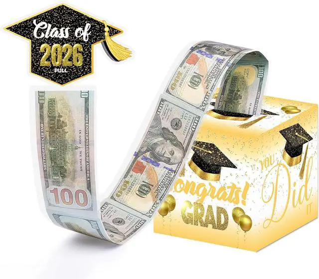 Main image of Fufflomi Class of 2026 Graduation Money Pull Box for Cash Gifts, Congrats Grad Money Box for Graduation Decorations, Yellow