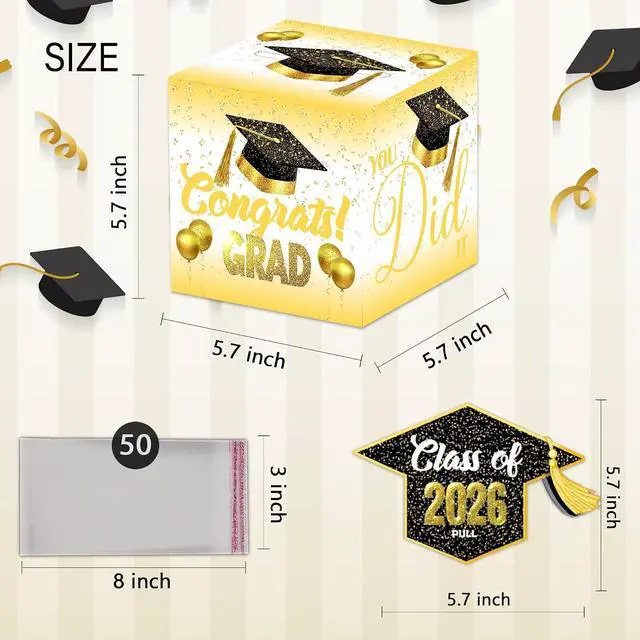 Alt view image 3 of 7 - Fufflomi Class of 2026 Graduation Money Pull Box for Cash Gifts, Congrats Grad Money Box for Graduation Decorations, Yellow